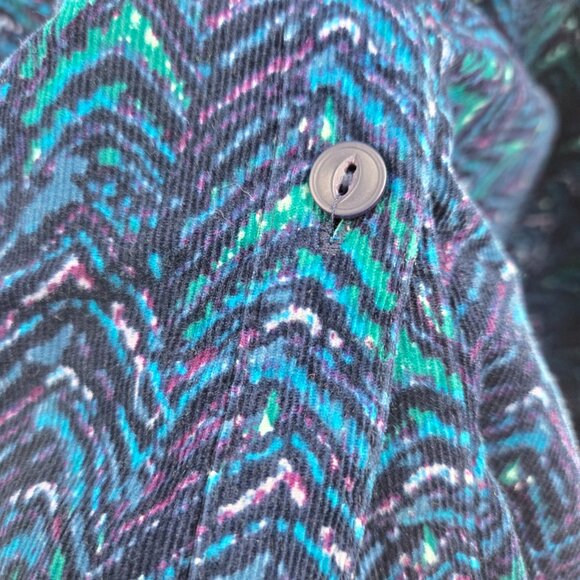 Catherines Blue Purple Corduroy Chevron Long Sleeved Button Down Top 3x 26/28 - Picture 5 of 10